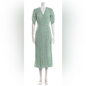 Faithfull the Brand Mint Green Floral Midi Dress with V-Neck